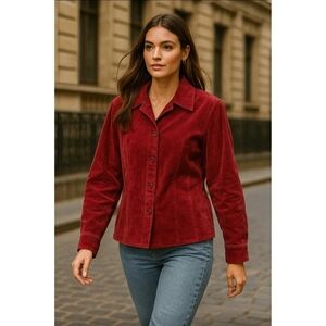 Ashley Stewart Real Leather Jacket Women’s Size 14 Red Suede Button Front Coat